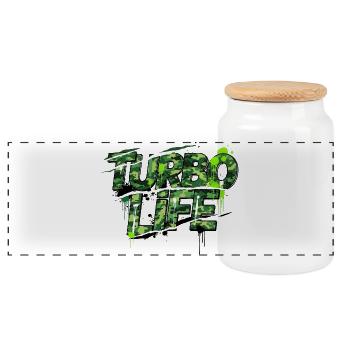 Turbo Life Camouflage Motif for Men and Screw - Panoramic Cookie Jar with Wooden Lid - white - Front