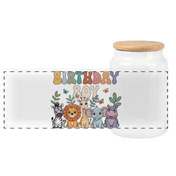 Animals Zoo Party Jungle Zoo Birthday Boy - Panoramic Cookie Jar with Wooden Lid - white - Front