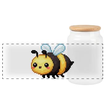 Pixel Bee Cute Retro Bees - Panoramic Cookie Jar with Wooden Lid - white - Front