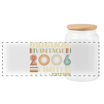 2006 Vintage Retro Birthday Gift - Panoramic Cookie Jar with Wooden Lid - white - Front