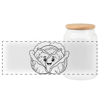 Cabbage Vegetable Kawaii Outline - Panoramic Cookie Jar with Wooden Lid - white - Front