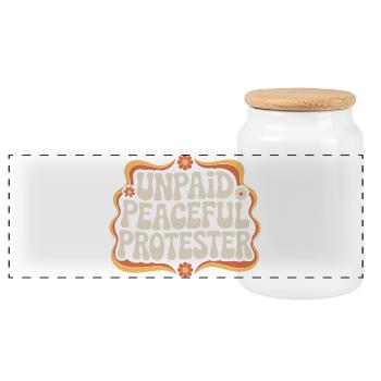 Unpaid Peaceful Protester Activist Saying Demo - Panoramic Cookie Jar with Wooden Lid - white - Front