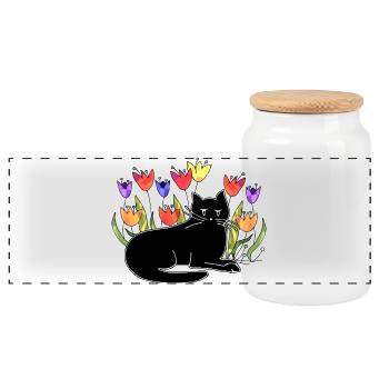 cat - Panoramic Cookie Jar with Wooden Lid - white - Front