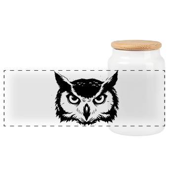 Owl Head Eagle Owl Silhouette - Panoramic Cookie Jar with Wooden Lid - white - Front