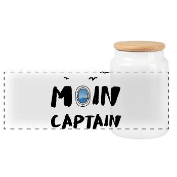 Moin Captain Meer Möwe See Reise Seefahrt - Panorama Keksdose mit Holzdeckel - Weiß - Vorne