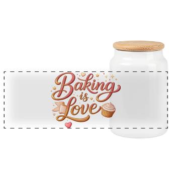 Baking is Love Baking Saying Design - Panoramic Cookie Jar with Wooden Lid - white - Front