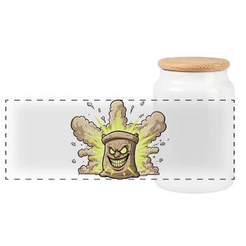 Explosive Sack Cartoon - Panoramic Cookie Jar with Wooden Lid - white - Front