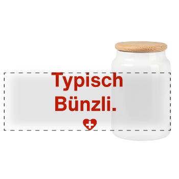 Typisch Bünzli. – Schweizer Minimal-Design - Panorama Keksdose mit Holzdeckel - Weiß - Vorne