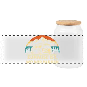 Zuhause ist wo wir parken Camping Shirt - Panorama Keksdose mit Holzdeckel - Weiß - Vorne