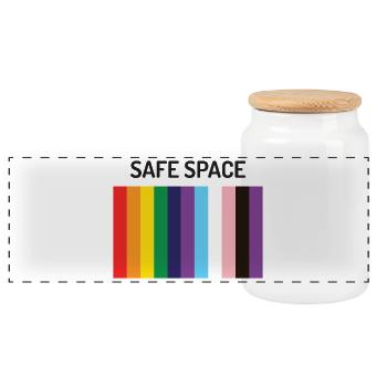 LBGTQIA+ Safe Space Pride Month Aufkleber - Panorama Keksdose mit Holzdeckel - Weiß - Vorne