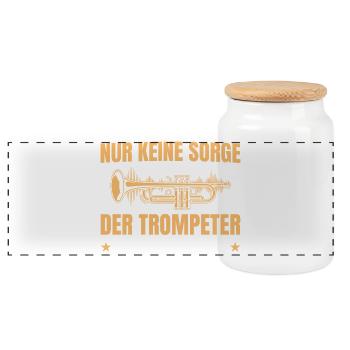 Trompeter Geschenk – Keine Sorge Trompete - Panorama Keksdose mit Holzdeckel - Weiß - Vorne