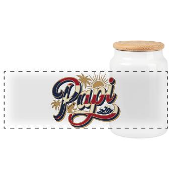 Daddy Tropical Beach Palm Trees Summer Dad - Panoramic Cookie Jar with Wooden Lid - white - Front