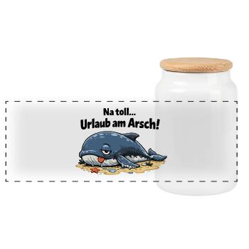 Urlaub am Arsch Walcartoon - Panorama Keksdose mit Holzdeckel - Weiß - Vorne