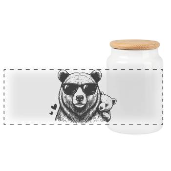 Father, bear and child - Panoramic Cookie Jar with Wooden Lid - white - Front