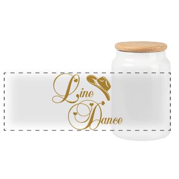Line Dance Golden Logo - Panoramic Cookie Jar with Wooden Lid - white - Front
