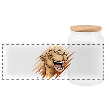 Dessin animé du chameau rieur - Boîte à biscuits avec couvercle en bois - blanc - Devant