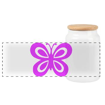 Butterfly - Panoramic Cookie Jar with Wooden Lid - white - Front