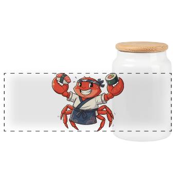 Krabben Sushi-Koch mit Kopfbedeckung - Panorama Keksdose mit Holzdeckel - Weiß - Vorne