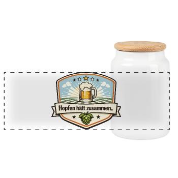 Hopfen hält zusammen Bierbadge - Panorama Keksdose mit Holzdeckel - Weiß - Vorne