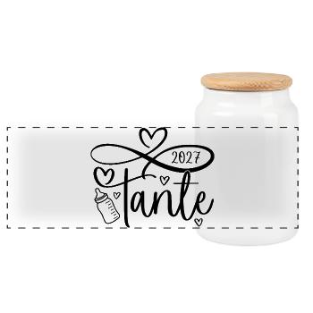Tante 2027 - Panorama Keksdose mit Holzdeckel - Weiß - Vorne