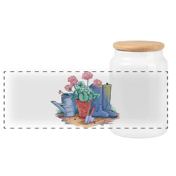Garden Decoration Art - Panoramic Cookie Jar with Wooden Lid - white - Front