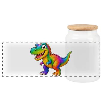 Colorful dinosaur cartoon funny animal - Panoramic Cookie Jar with Wooden Lid - white - Front