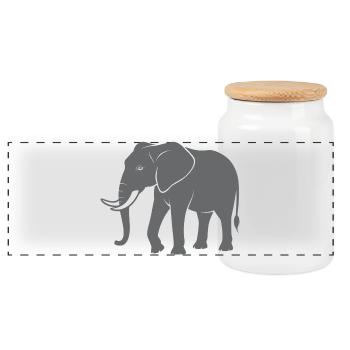 Elephant - Panoramic Cookie Jar with Wooden Lid - white - Front