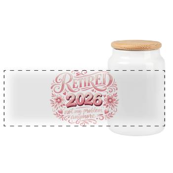 Ruhestand 2026 Plus My Problem Humor - Panorama Keksdose mit Holzdeckel - Weiß - Vorne