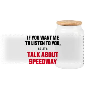 Talk About Speedway Funny Racing Fan Quote - Panorama Keksdose mit Holzdeckel - Weiß - Vorne