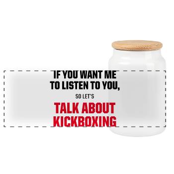 Talk About Kickboxing Funny MMA Fighter Quote - Panorama Keksdose mit Holzdeckel - Weiß - Vorne