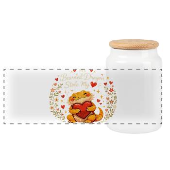 Pogona Adorable : Mon Dragon a Volé mon Cœur - Boîte à biscuits avec couvercle en bois - blanc - Devant