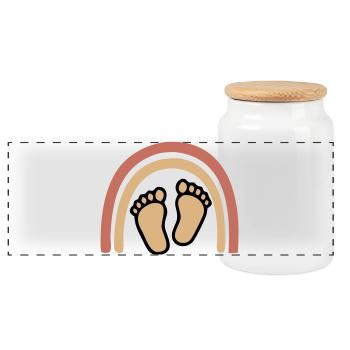 Baby Feet Rainbow Boho - Panoramic Cookie Jar with Wooden Lid - white - Front