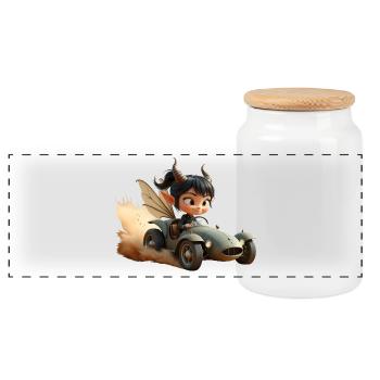 Abenteuerkobold im Sandwagen - Panorama Keksdose mit Holzdeckel - Weiß - Vorne