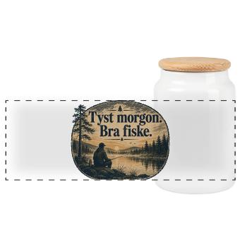 Pêche au Lever du Soleil : Matin Calme - Boîte à biscuits avec couvercle en bois - blanc - Devant