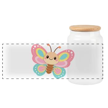 Pastel Butterfly - Panoramic Cookie Jar with Wooden Lid - white - Front