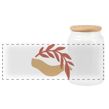 Hand Leaf Nature Boho Logo - Panoramic Cookie Jar with Wooden Lid - white - Front