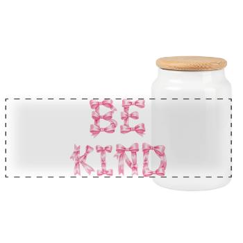 Be Kind Pink Bow T-Shirt Coquette Aesthetic - Panoramic Cookie Jar with Wooden Lid - white - Front