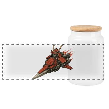 Samurai Spaceship - Panoramic Cookie Jar with Wooden Lid - white - Front