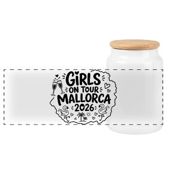 Malle 2026 Girls on Tour 2026 Sekt & Flamingo - Panoramic Cookie Jar with Wooden Lid - white - Front