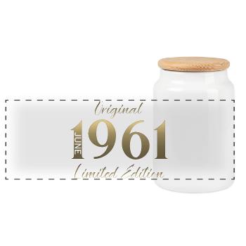 66th Birthday Gift Vintage June Vintage 1961 - Panoramic Cookie Jar with Wooden Lid - white - Front