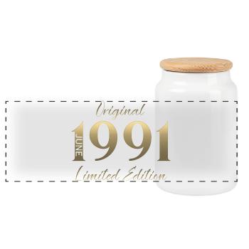 35. Geburtstag Geschenk Vintage Juni Jahrgang 1991 - Panorama Keksdose mit Holzdeckel - Weiß - Vorne