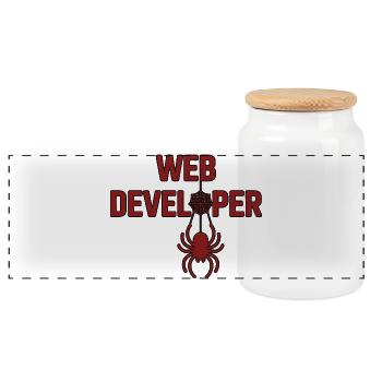 Webentwickler Spinnenlogo Shirt - Panorama Keksdose mit Holzdeckel - Weiß - Vorne