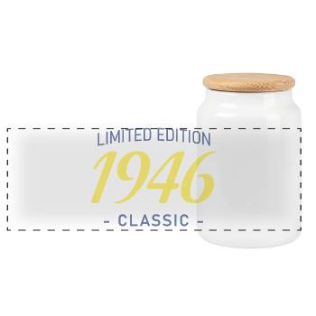 80 Year Old 1946 Typography Bold Tee - Panoramic Cookie Jar with Wooden Lid - white - Front