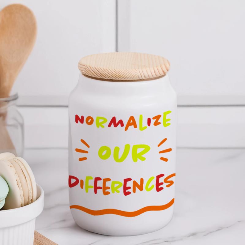 Normalize our Differences - Inclusion - neon Panoramic Cookie Jar with Wooden Lid