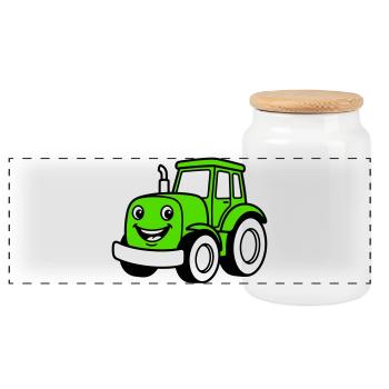 Tractor children - Panoramic Cookie Jar with Wooden Lid - white - Front