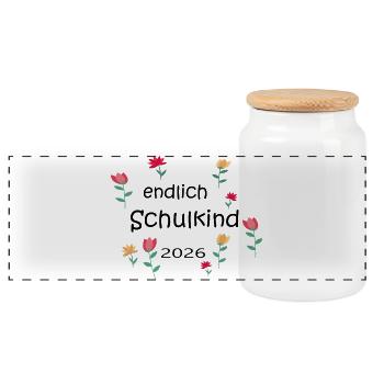 Endlich Schulkind  - Panorama Keksdose mit Holzdeckel - Weiß - Vorne