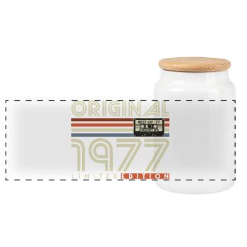 1977 Vintage Vintage Rétro Cadeau d’anniversaire - Boîte à biscuits avec couvercle en bois - blanc - Devant