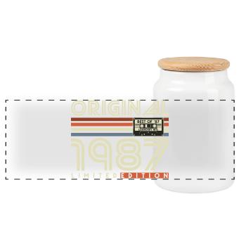 Cadeau rétro vintage d’anniversaire 1987 - Boîte à biscuits avec couvercle en bois - blanc - Devant
