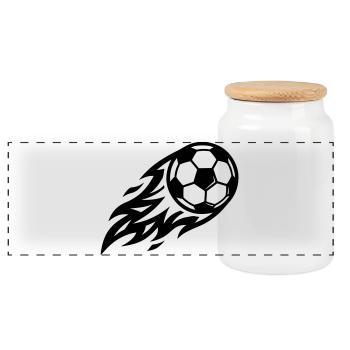 Fussball Feuer Ball - Panorama Keksdose mit Holzdeckel - Weiß - Vorne