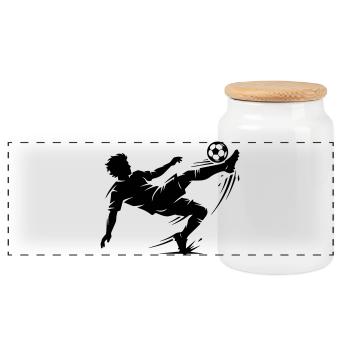 Silhouette de ballon de football en hauteur - Boîte à biscuits avec couvercle en bois - blanc - Devant